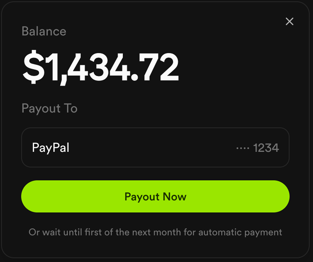 Payout your earnings